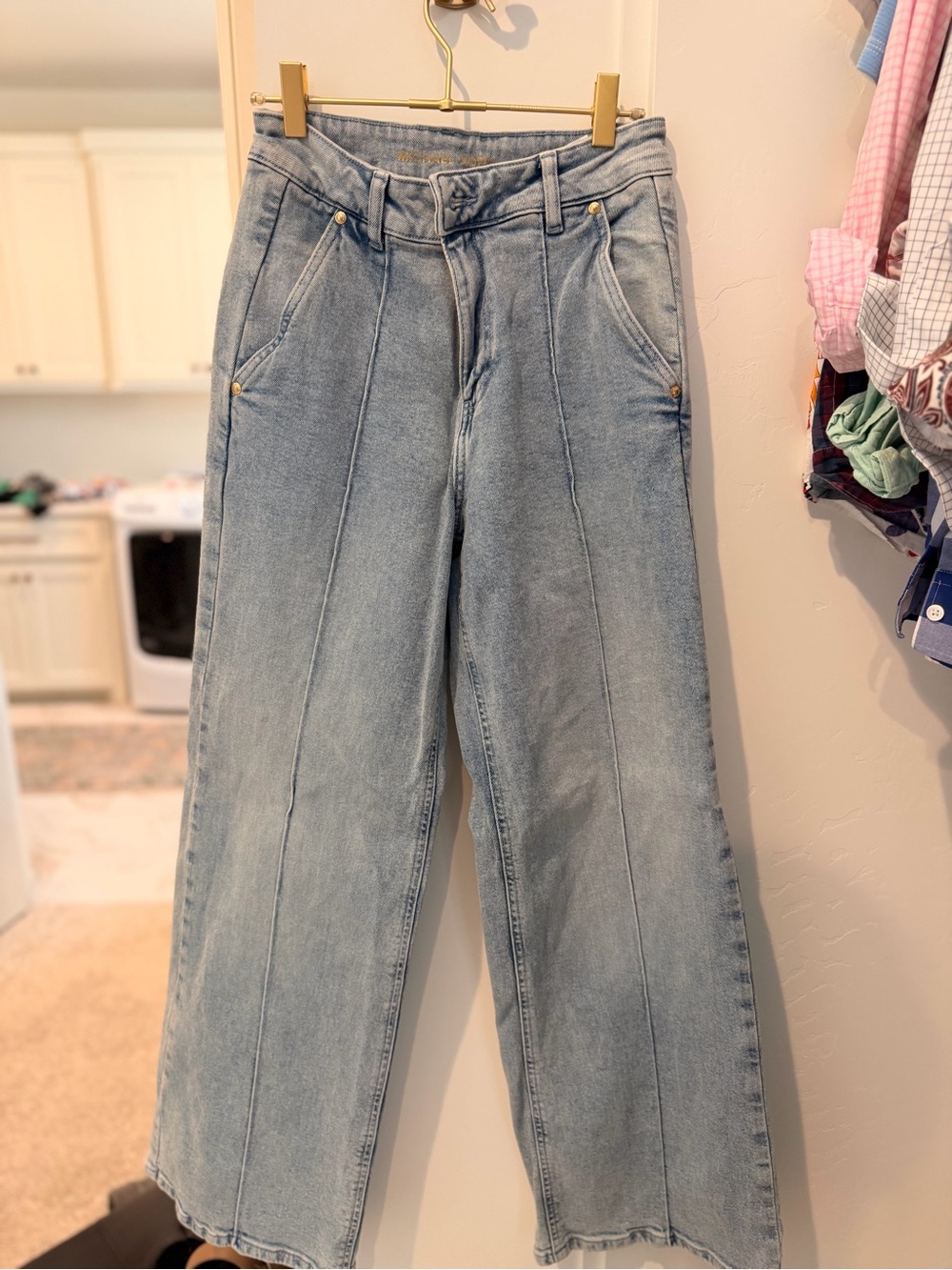 Michael Kors Light Blue Wide-Leg Jeans with Front Seams